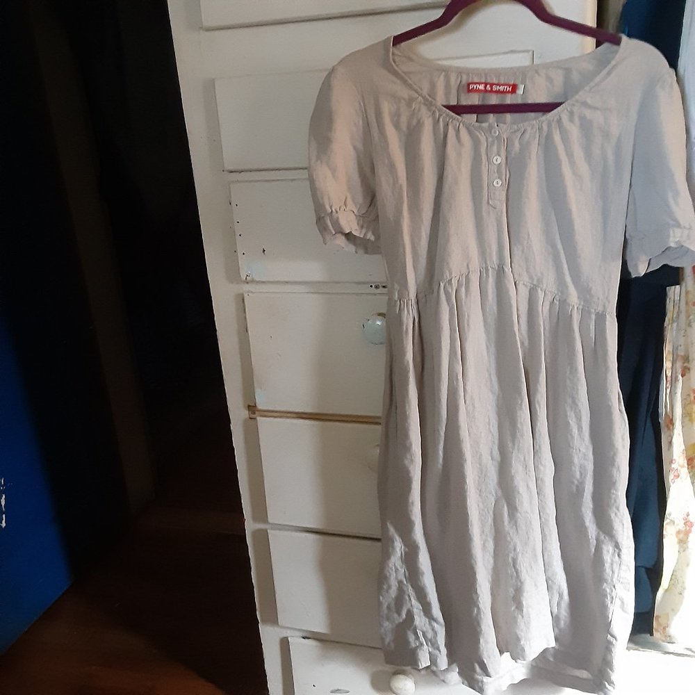 Pyne & Smith No. 33 "Fog Grey " linen puffed sleeve dress size small